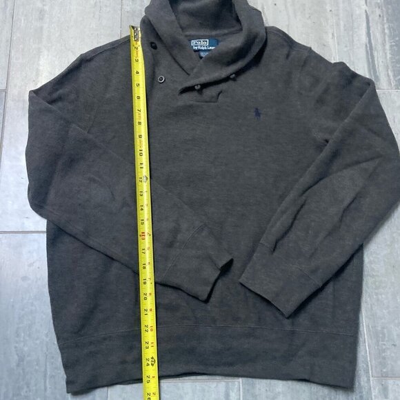 Polo by Ralph Lauren Cotton Shawl Collar Pullover Sweater Gray Size Medium - Picture 5 of 8